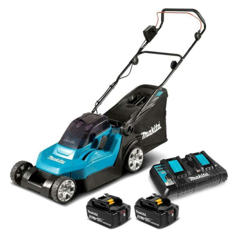 Makita Zahradní technika - 18V AKU sekačka na trávu, záběr 38 cm, 2x aku 5,0 Ah LXT, nabíječka D