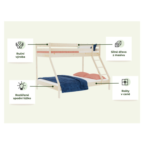 Tartak Meble Patrová postel ANAPURNA s rozšířeným spodním lůžkem 90x200 cm, 140x200 cm Zvolte ba