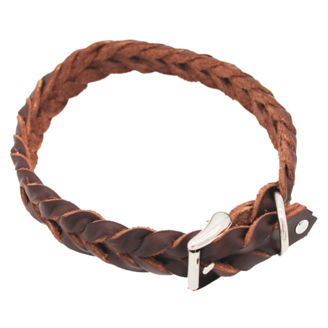 Heim kožený pletený obojek, hnědý - obvod krku 36 - 44 cm, šířka 25 mm