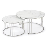 Konferenční stolek MIRCERY 2 bílý mramor/stříbrná, set 2 ks