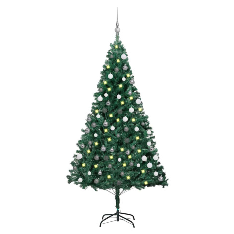 vidaXL Umělý vánoční stromek s LED a sadou koulí zelený 150 cm PVC