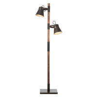Brilliant Stojací lampa Plow se 2 spoty, černá, dřevo tmavé