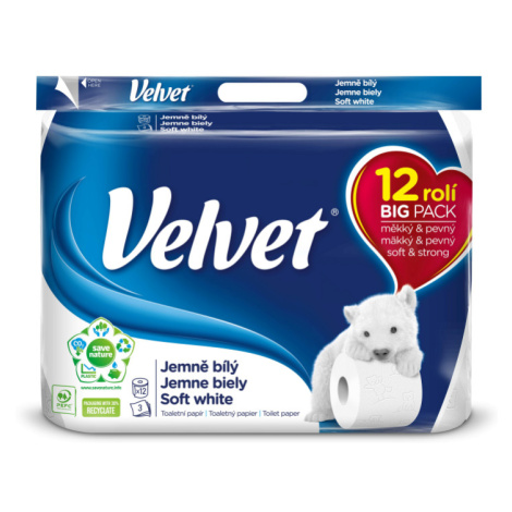 Velvet Soft White toaletní papír 3 vrstvy 12 rolí COTTON VELVET