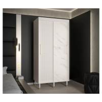 Šatní skříň Calipso Slim Marmur Barva korpusu: Bílá, Rozměry: 100 cm, Dveře: Bílá + Bílý Marmur