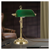 Orion Stolní lampa Banker, mosaz/zelená, výška 32 cm