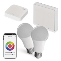 Sada GoSmart: 2x LED žárovka E27 / 11W / RGB / Zigbee, 1x ovladač scén, 1x ZigBee brána