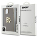 Zaní kryt DKNY PU Leather Stack Logo Wrist Strap pro Apple iPhone 15, béžová