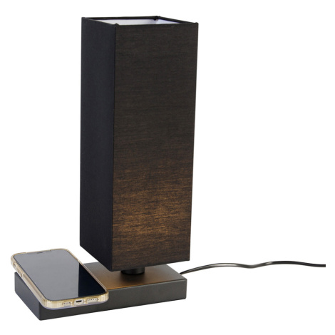 Černá stolní lampa s černým stínidlem s dotykovou a indukční nabíječkou - Romina TRIO