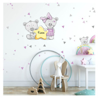 Dětské samolepky na zeď - Fialoví medvídci s hvězdičkou a se jménem