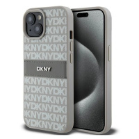 Kožené pouzdro DKNY Mono Stripe & Metal Logo pro iPhone 15 / 14 / 13 - béžové