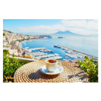 Fotografie Cup of coffee with view on, encrier, 40x26.7 cm