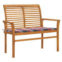 vidaXL Zahradní lavice + červená károvaná poduška 112 cm masivní teak