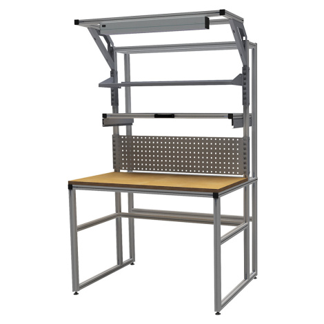 bedrunka hirth Hliníkový pracovní stůl workalu® se systémovou konstrukcí, jednostranný, děrovaná