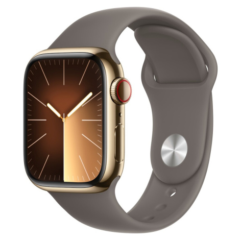 Apple Watch Series 9 Cellular 41mm Zlatá ocel s jílově šedým sportovním řemínkem S/M Zlatá