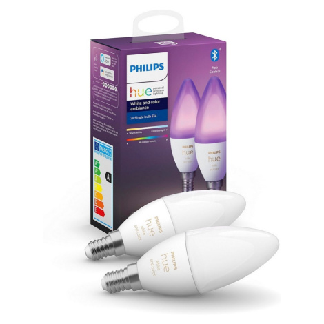 Philips SADA 2x LED Stmívatelná žárovka Philips Hue WHITE AND COLOR E14/5,3W/230V