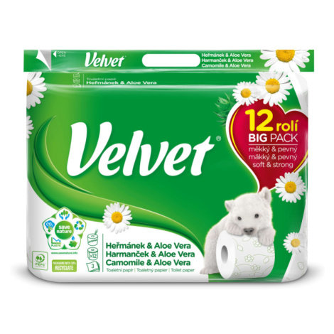 Velvet Camomile & aloe toaletní papír s vůní 3 vrstvy 12 rolí COTTON VELVET