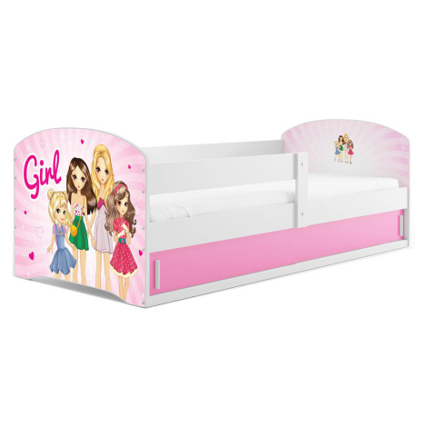 BMS Dětská obrázková postel LUKI 1 | bílá 80 x 160 cm Obrázek: děvčata