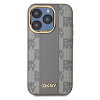 Zadní kryt DKNY PU Leather Checkered Pattern MagSafe pro Apple iPhone 15 Pro, béžová