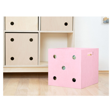 Benlemi Růžový dřevěný úložný box DICE Pětka s čísly ve stylu hrací kostky