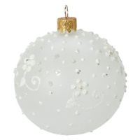 H&L Vánoční ozdoba koule 10cm, bílá s krajkovým motivem, varianta 3