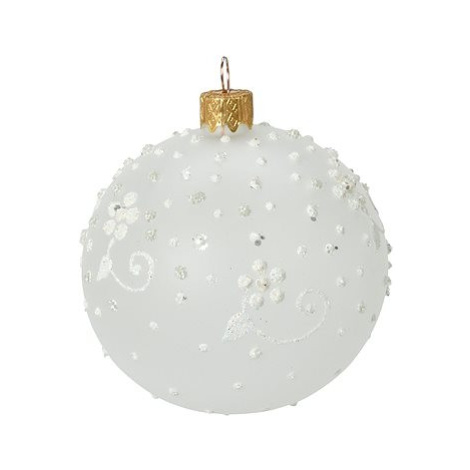 H&L Vánoční ozdoba koule 10cm, bílá s krajkovým motivem, varianta 3