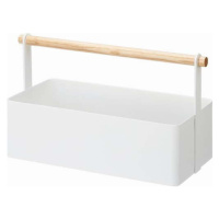 Bílý multifunkční box s detailem z bukového dřeva YAMAZAKI Tosca Tool Box, délka 29 cm