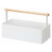 Bílý multifunkční box s detailem z bukového dřeva YAMAZAKI Tosca Tool Box, délka 29 cm