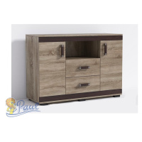 Komoda P15 140cm Barva korpusu: Šedá, Lišta: Wenge, Barva dvířek: Trufla