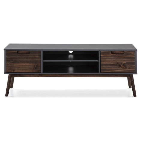 Antracitový/tmavě hnědý TV stolek z borovicového dřeva 140x52,5 cm Nussa – Marckeric