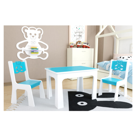 ID Dětský stůl a dvě židličky - modrý medvídek