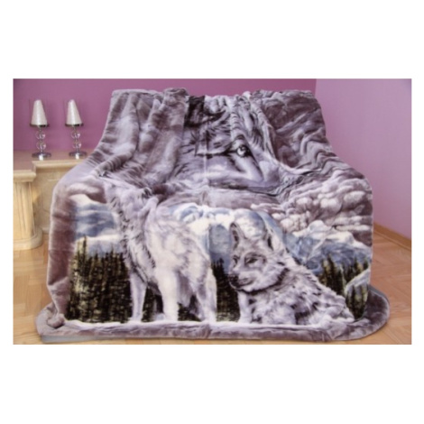 Měkká luxusní deka z akrylu šedá s vlky