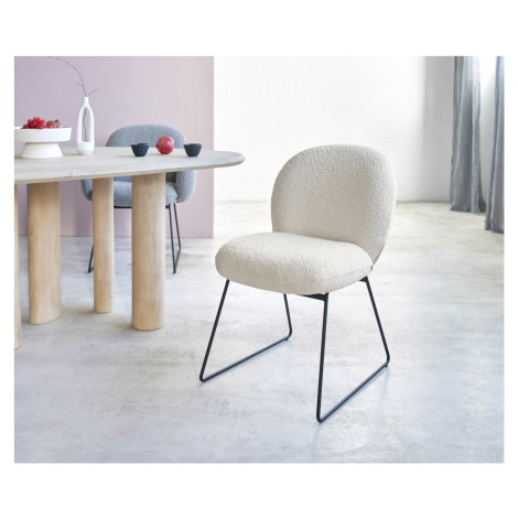 DELIFE Jídelní židle Nube-Flex bouclé bílá tenká podnož černá taštičkové pružiny