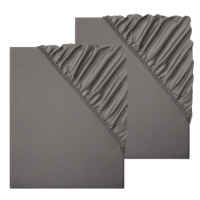 Sada saténových napínacích prostěradel, 90-100 x 200 cm, 2dílná, tmavě šedá