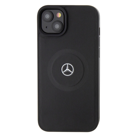 Zadní kryt Mercedes Leather Crossed Line Pattern MagSafe pro Apple iPhone 15, černá