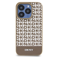 Zadní kryt DKNY PU Leather Repeat Pattern Bottom Stripe MagSafe pro Apple iPhone 14 Pro, hnědá