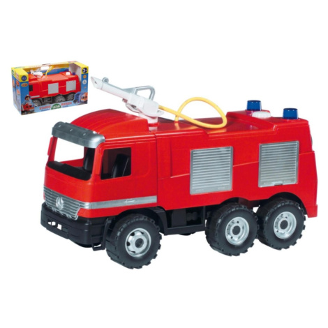 Mercedes auto hasiči plast 60cm stříkací vodu nádržka 1,6l v krabici 68x38x27cm Lena