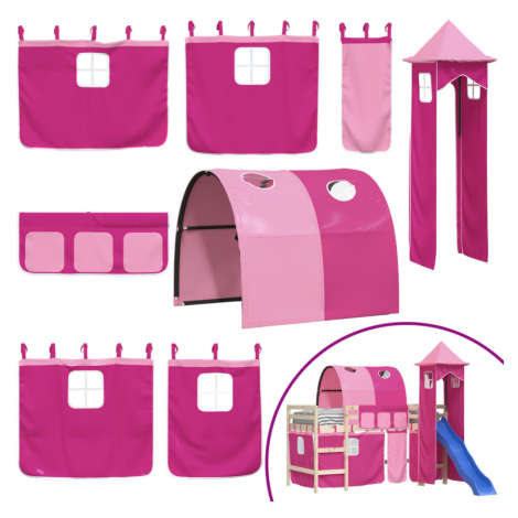 vidaXL Závěsy na patrovou postel s tunelem a věží růžové