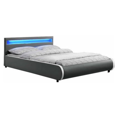 Manželská postel DULCEA s RGB LED osvětlení, 180x200 cm, šedá ekokůže Tempo Kondela