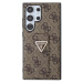 Guess PU Grip Stand 4G Strass Triangle Metal Logo kryt Samsung Galaxy S24 Ultra  hnědý