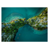 Fotografie Drone view on rocks and canoes, Nikada, 40x30 cm