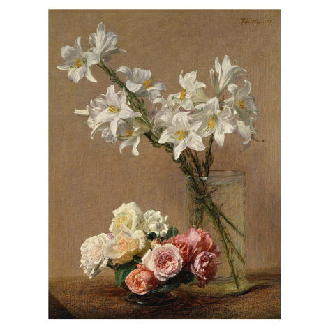 Reprodukce obrazu Henri Fantin-Latour - Roses and Lilies, 45 x 60 cm Fedkolor