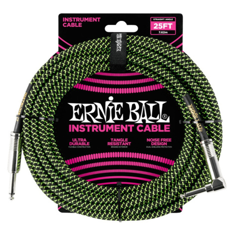 Ernie Ball 25' Braided Cable Black/Green