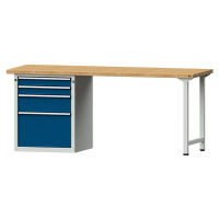 ANKE Dílenský stůl s rámovou konstrukcí, 4 zásuvky, 2 x 90, 1 x 180, 1 x 360 mm, deska z bukovéh
