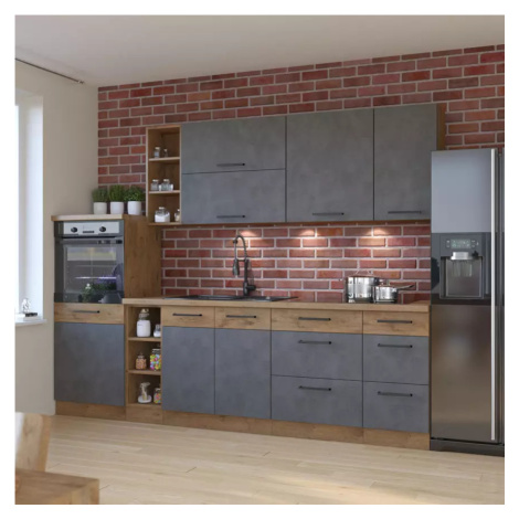 Kuchyňská linka Vigo 270cm, s pracovní deskou, grafit/dub lancelot BAUMAX