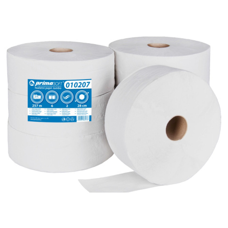 Toaletní papír Primasoft, 28 cm, dvouvrstvý, bělený recykl, 6 rolí