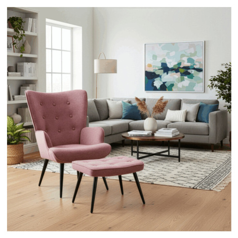 Luxusní relaxační křeslo NUVOLA s taburetem –  vodoodpudivá, sametová, růžová látka Autronic