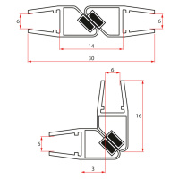 Aqualine Pilot sada magnetických těsnění 45° pro 2 dveře