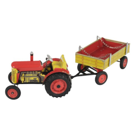 Traktor Zetor s valníkem červený na klíček kov 28cm Kovap v krabičce