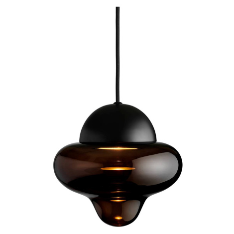 DESIGN BY US Závěsné svítidlo LED Nutty, hnědá / černá, Ø 18,5 cm, sklo