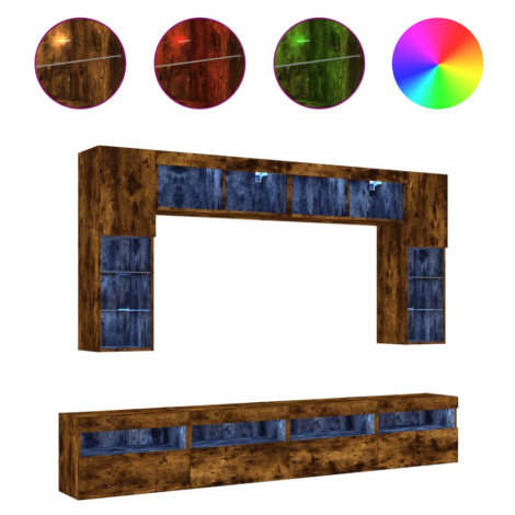 vidaXL 8dílná obývací stěna s LED osvětlením kouřový dub